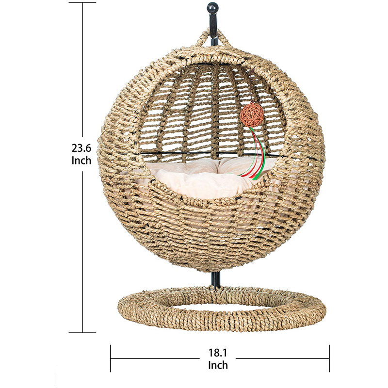 YoSpot 24" Hand Made Wicker Cat Bed Basket Swinging Pet House Nest for